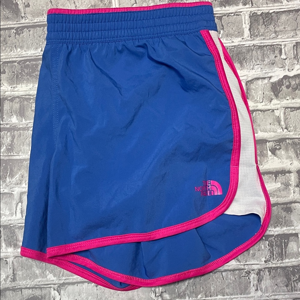 The North Face Women's Royal Blue Athletic Shorts with Hot Pink Trim